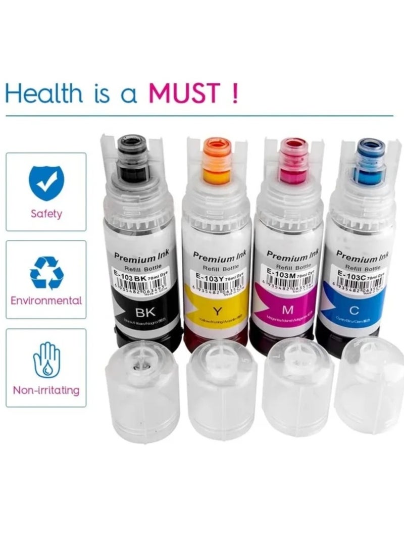 103 ink set four color For Epson 103 Black,Cyan,Yellow,Magenta Work with L1100,L1200,L3100,L3110,L3150,L3160,L3200,L3500,L5100,L5200,L5500 Printers.  - Image 2