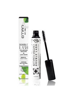 Double Lash Organic Volumizing Mascara + Lash Growth Serum - Non-Clumping & Smudge-Free, Safe for Sensitive Eyes, Paraben and Cruelty Free, Vegan - 0.23 Fl Oz, Granite