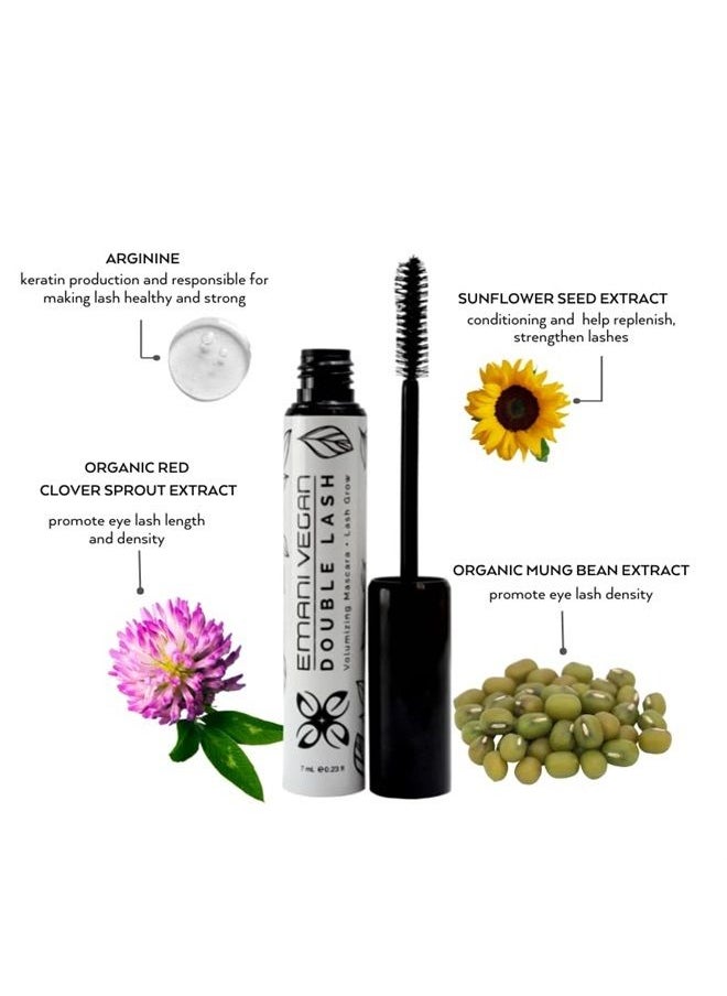 Emani - Double Lash Organic Volumizing Mascara + Lash Growth Serum - Non-Clumping & Smudge-Free, Safe for Sensitive Eyes, Paraben and Cruelty Free, Vegan - 0.23 Fl Oz, Granite - Image 1