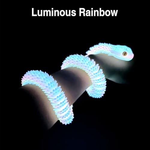 SUMLAND 24in 3D Printed SnakeFlexible 3D Printed AnimalArticulated 3D Printed Crystal AnacondaGlow in The Dark Rainbow - Image 5