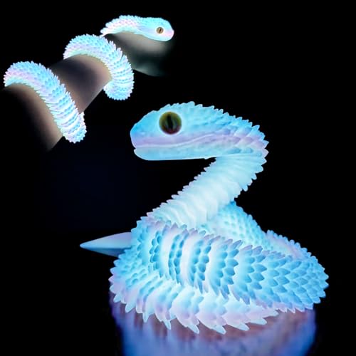 SUMLAND 24in 3D Printed SnakeFlexible 3D Printed AnimalArticulated 3D Printed Crystal AnacondaGlow in The Dark Rainbow - Image 1