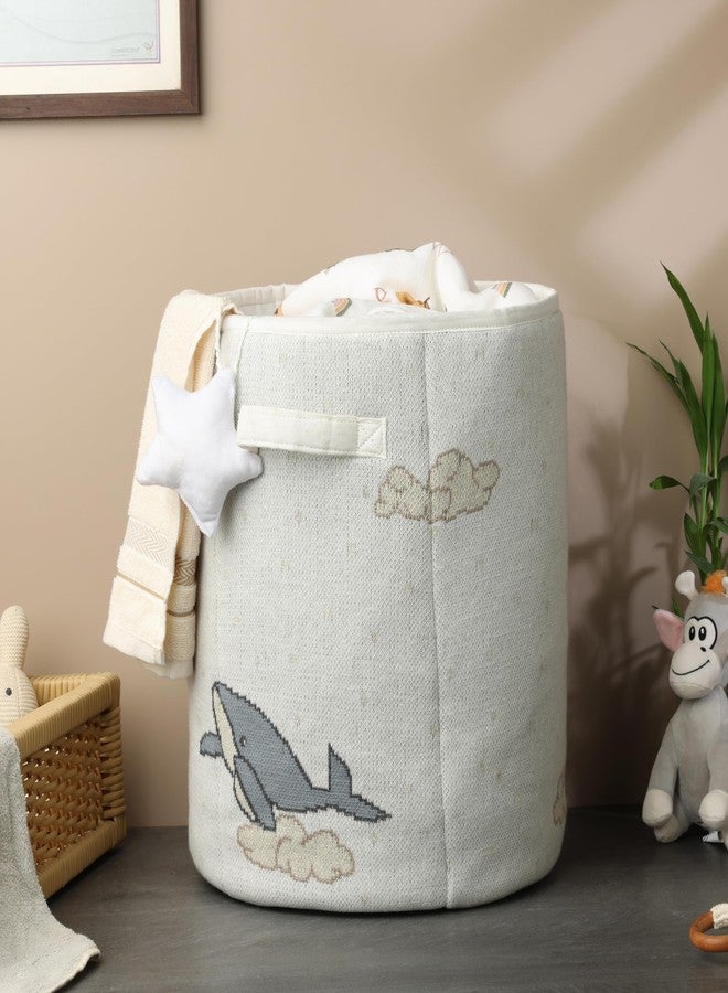 Cugo Cotton Knitted Toy Storage Basket – Large, Soft, Durable, Stylish Baby Toy Organizer for Play Accessories & Clothes - Dreamy Whale - Image 3