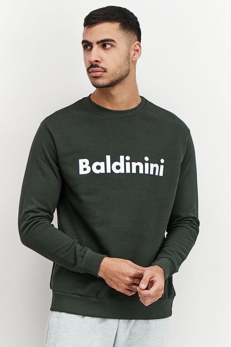 Baldinini Men Crew Neck Graphic Print Long Sleeves Sweatshirt, Green and White - Image 1