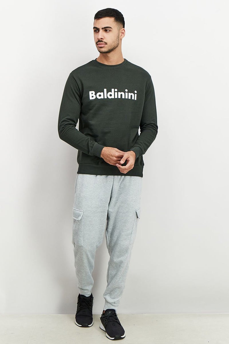Baldinini Men Crew Neck Graphic Print Long Sleeves Sweatshirt, Green and White - Image 3