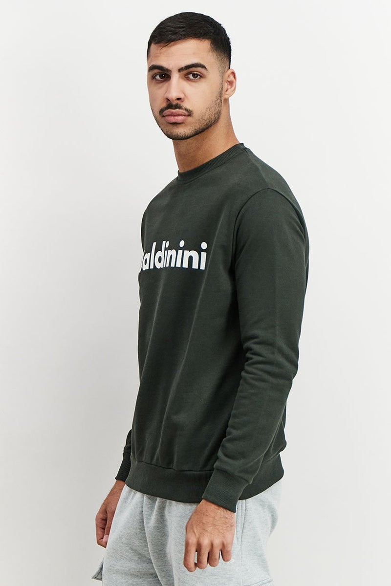 Baldinini Men Crew Neck Graphic Print Long Sleeves Sweatshirt, Green and White - Image 4