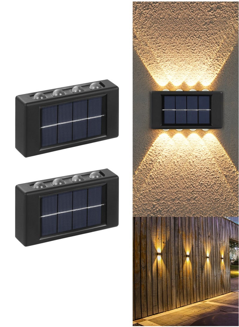 Carebao 2 Pack 8 Lamp Beads Solar Up and Down Wall Lights Outdoor - Small Solar Step Light Waterproof Warm Light Wall Lamps Light for Deck, House, Yard, Path, Porch Stair Decor(Warm Light 2 Pack)  - Image 1