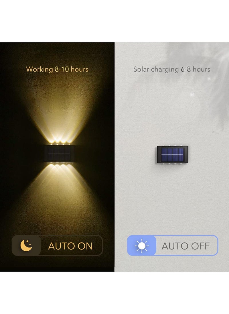 Carebao 2 Pack 8 Lamp Beads Solar Up and Down Wall Lights Outdoor - Small Solar Step Light Waterproof Warm Light Wall Lamps Light for Deck, House, Yard, Path, Porch Stair Decor(Warm Light 2 Pack)  - Image 2