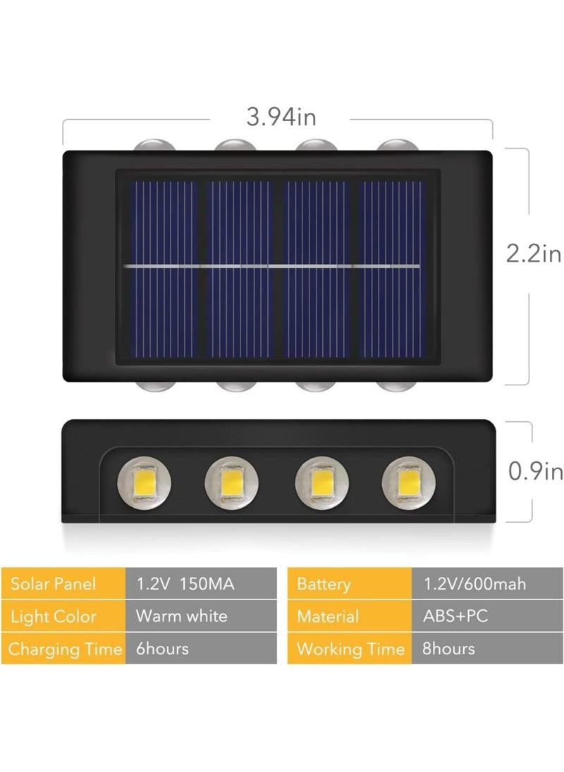 Carebao 2 Pack 8 Lamp Beads Solar Up and Down Wall Lights Outdoor - Small Solar Step Light Waterproof Warm Light Wall Lamps Light for Deck, House, Yard, Path, Porch Stair Decor(Warm Light 2 Pack)  - Image 3