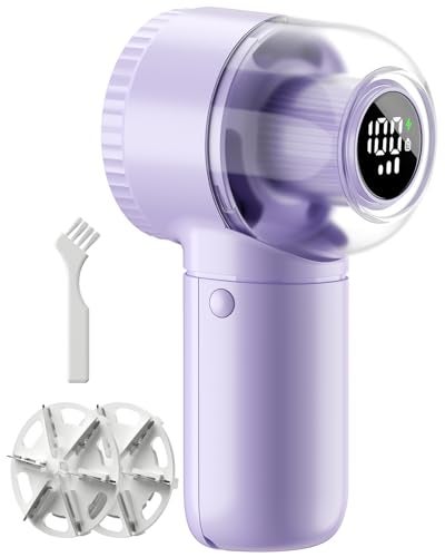 coldSky Fabric Shaver, 𝟮 𝗶𝗻 𝟭 Lint Remover with Brush, 1200mAh Sweater Shaver with Digital Display,3 Speeds Lint Shaver, 6-Leaf Blades Lint Remover for Clothes, Sofa, Bedding,Purple - Image 1