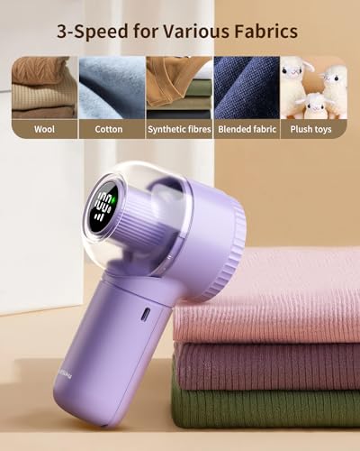 coldSky Fabric Shaver, 𝟮 𝗶𝗻 𝟭 Lint Remover with Brush, 1200mAh Sweater Shaver with Digital Display,3 Speeds Lint Shaver, 6-Leaf Blades Lint Remover for Clothes, Sofa, Bedding,Purple - Image 2