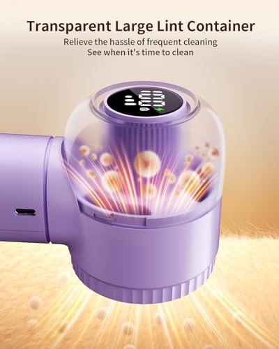 coldSky Fabric Shaver, 𝟮 𝗶𝗻 𝟭 Lint Remover with Brush, 1200mAh Sweater Shaver with Digital Display,3 Speeds Lint Shaver, 6-Leaf Blades Lint Remover for Clothes, Sofa, Bedding,Purple - Image 5