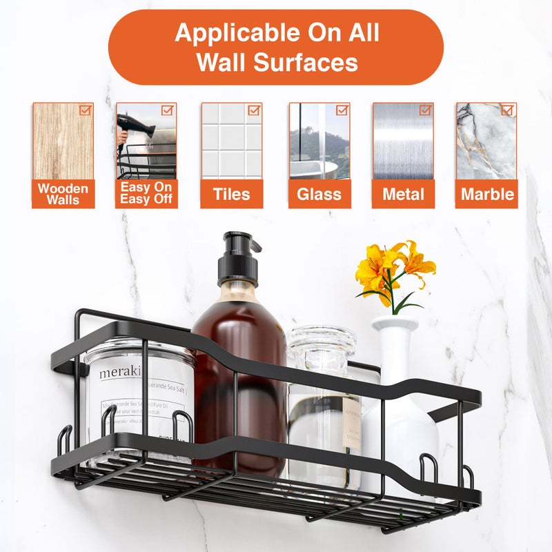 Tribal Cooking Shower Caddy Bathroom Shelves  The Athena Silken Black 4 Set  40LB Capacity  Adhesive Tape - No Drill-Rustproof -Gorgeous Powder Coated 304 Stainless Steel Shower Organizer for kitchen and Home Decor - Image 2