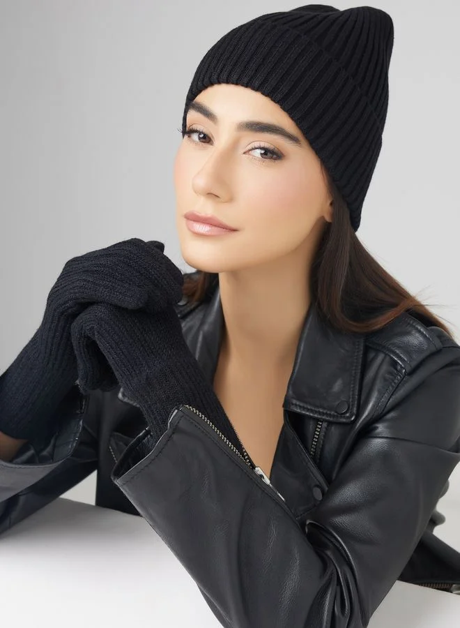 Ginger Turn Up Ribbed Winter Beanie & Glove Set