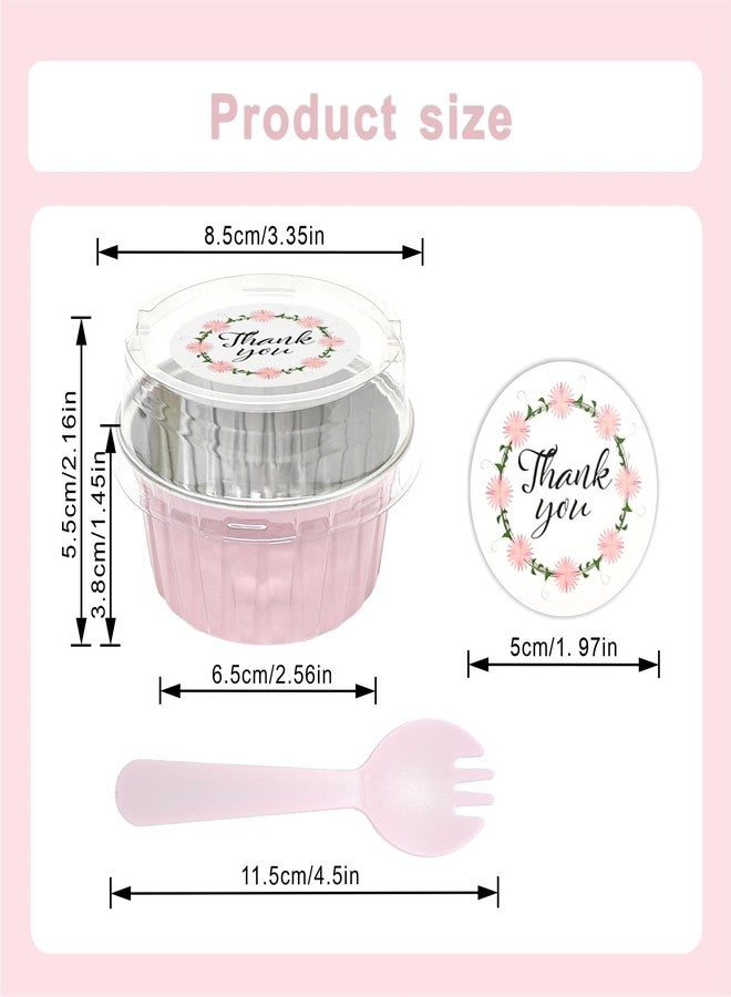 QZV 100 PCS Aluminium Foil Baking Cups, Mini Cake Pans with Lids and 100 PCS Spoons, 5 oz Disposable Baking Cups Foil Ramekins For Party Birthday Wedding Valentines (Pink) - Image 2