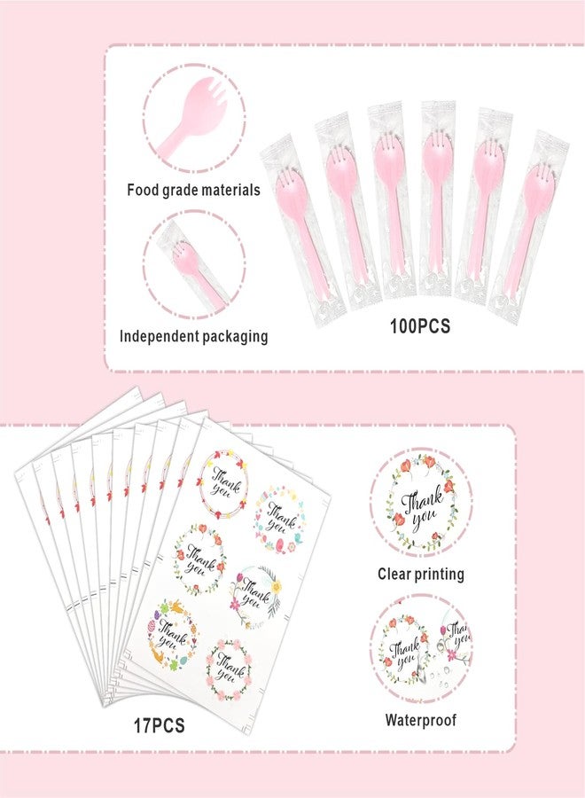 QZV 100 PCS Aluminium Foil Baking Cups, Mini Cake Pans with Lids and 100 PCS Spoons, 5 oz Disposable Baking Cups Foil Ramekins For Party Birthday Wedding Valentines (Pink) - Image 3