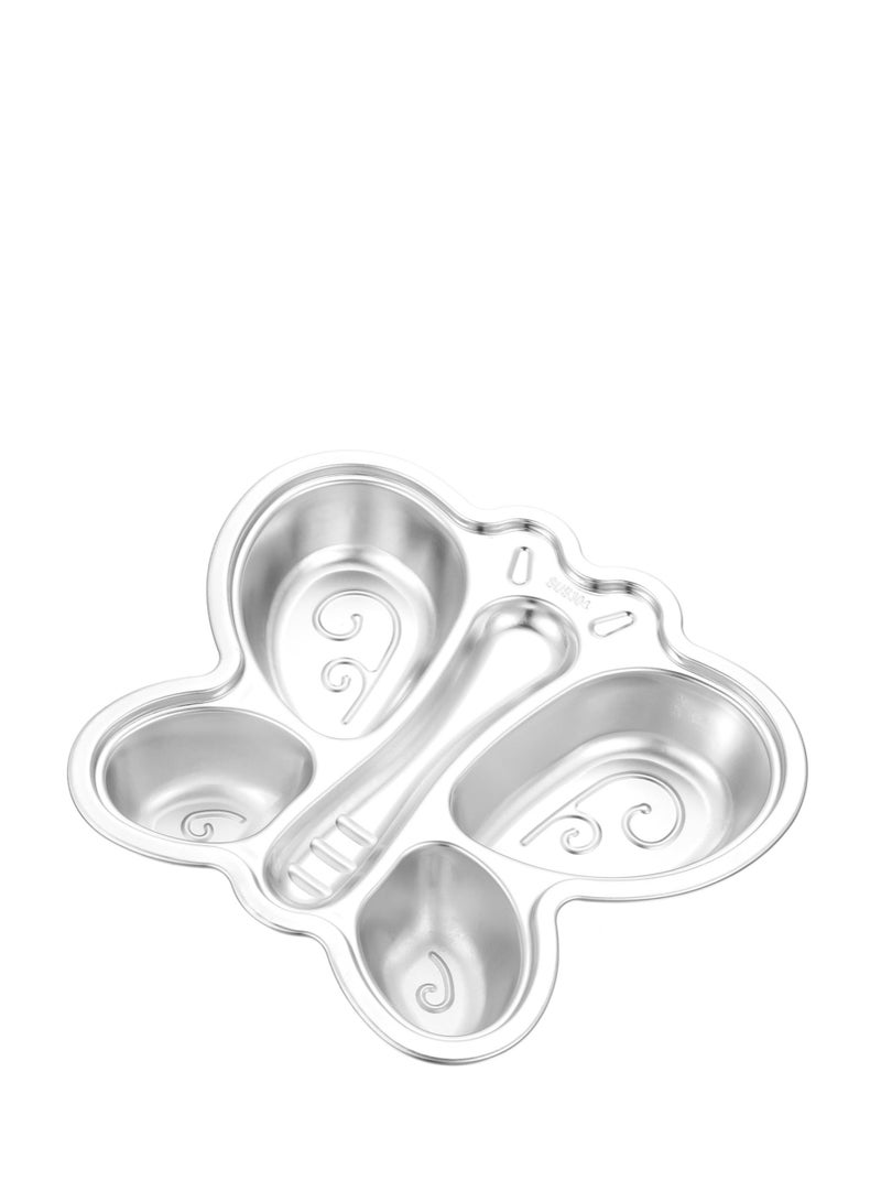 SOLARAE Steel Divided Plates, Kids Training Plate, Divided Tray Food Serving Platter, Kids Camping Dish Stainless Steel Household Divider, for Toddlers and Kids, Camping, Lunch and Dinner - Image 1