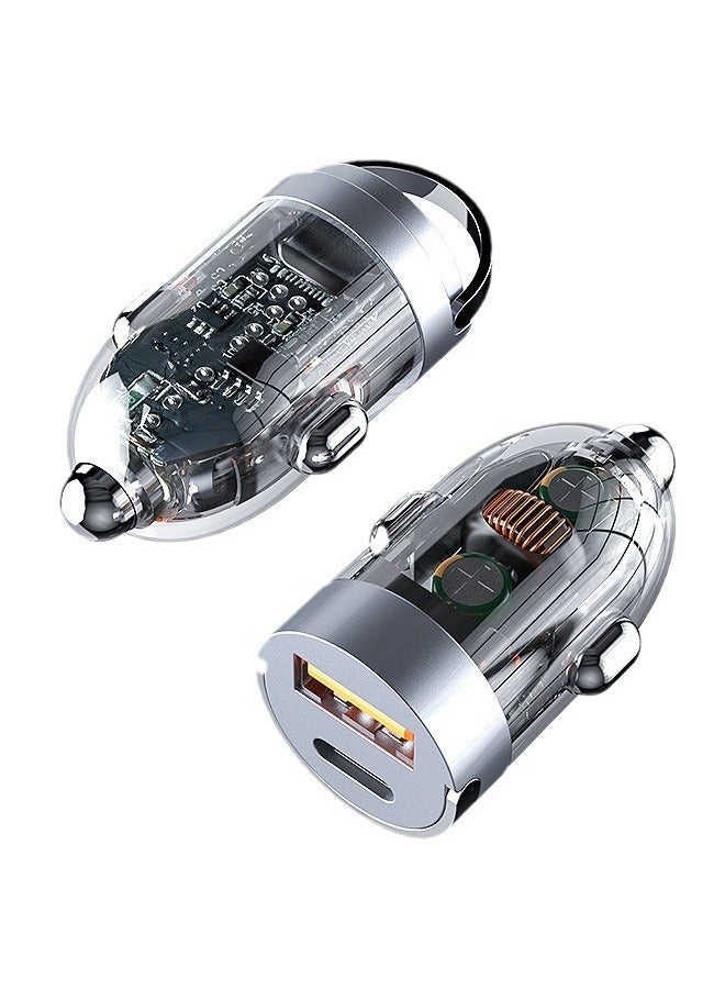 Car Charger, Transparent 65W Ultra-Compact Car Adapter with USB Type-C Port, Qualcomm QC 3.0 USB-A Port, Mini Handle and Heat Protection for iPhone, MacBook Pro, TransDrive-65W - Image 1