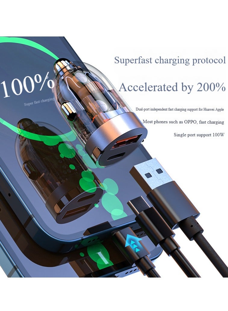 Car Charger, Transparent 65W Ultra-Compact Car Adapter with USB Type-C Port, Qualcomm QC 3.0 USB-A Port, Mini Handle and Heat Protection for iPhone, MacBook Pro, TransDrive-65W - Image 2