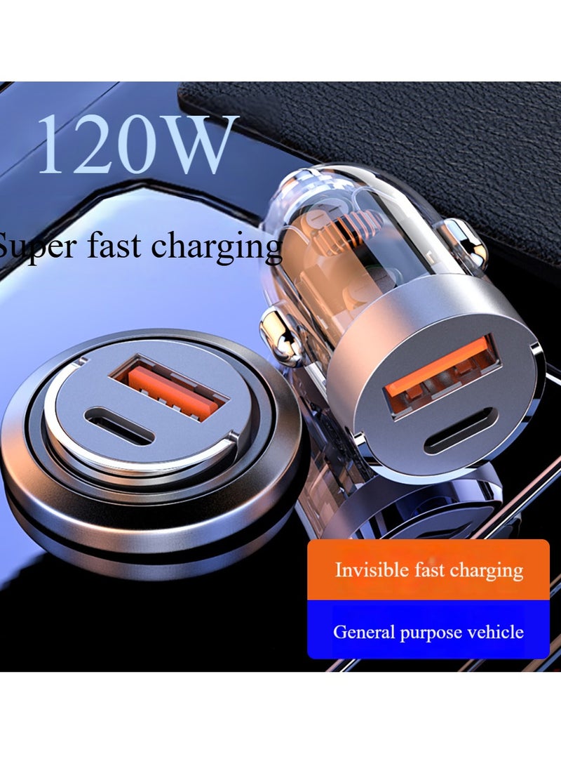 Car Charger, Transparent 65W Ultra-Compact Car Adapter with USB Type-C Port, Qualcomm QC 3.0 USB-A Port, Mini Handle and Heat Protection for iPhone, MacBook Pro, TransDrive-65W - Image 3