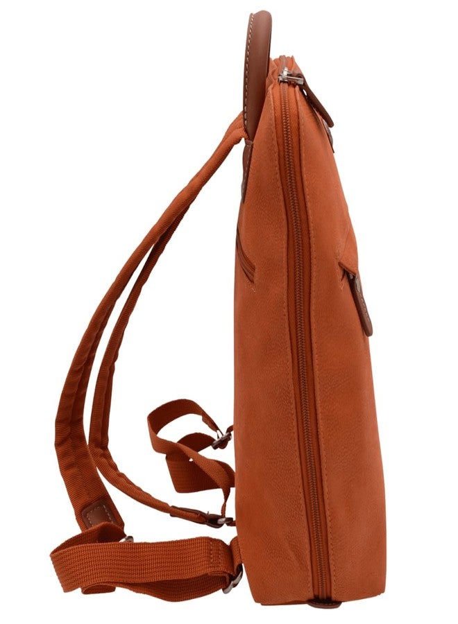 JUMP Uppsala Flat Backpack Terracotta-33cms with Back Hidden Pocket for valuables Polysuede Material with Leather Trimmings Fashion Bag for Men and Women - Image 3