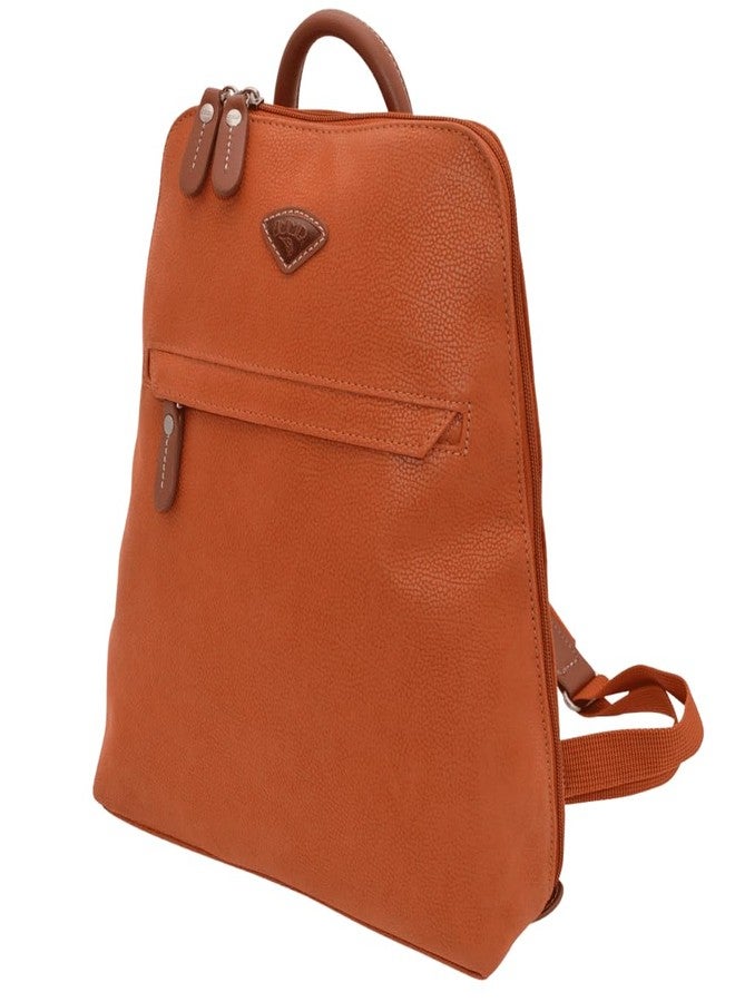 JUMP Uppsala Flat Backpack Terracotta-33cms with Back Hidden Pocket for valuables Polysuede Material with Leather Trimmings Fashion Bag for Men and Women - Image 2