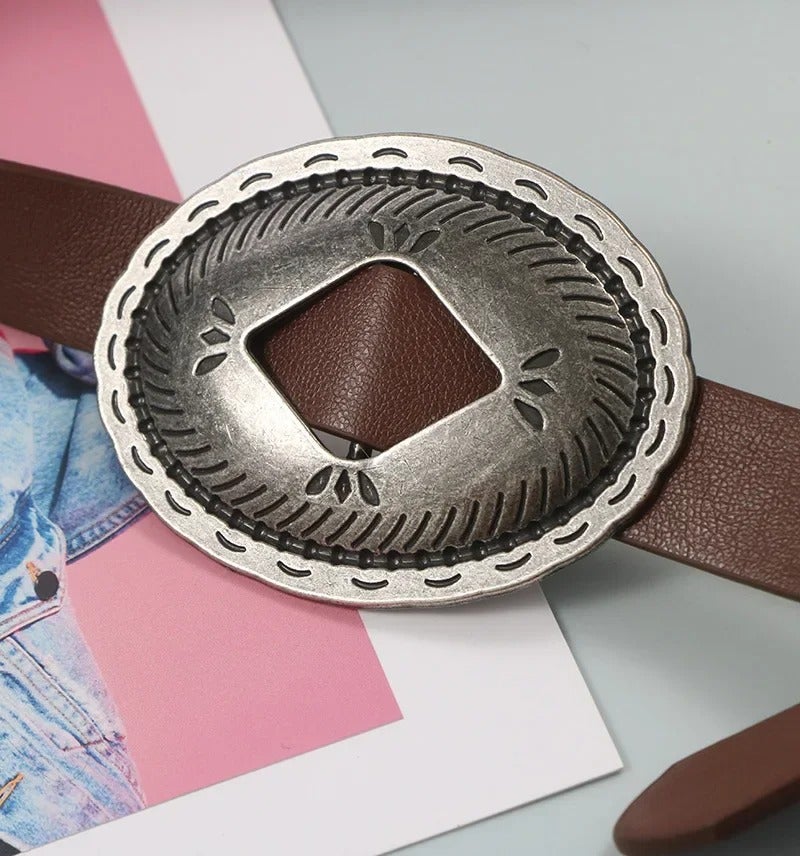 حزام جلد بني حريمي على الاستايل الغربي شكل عقدة - Image 3