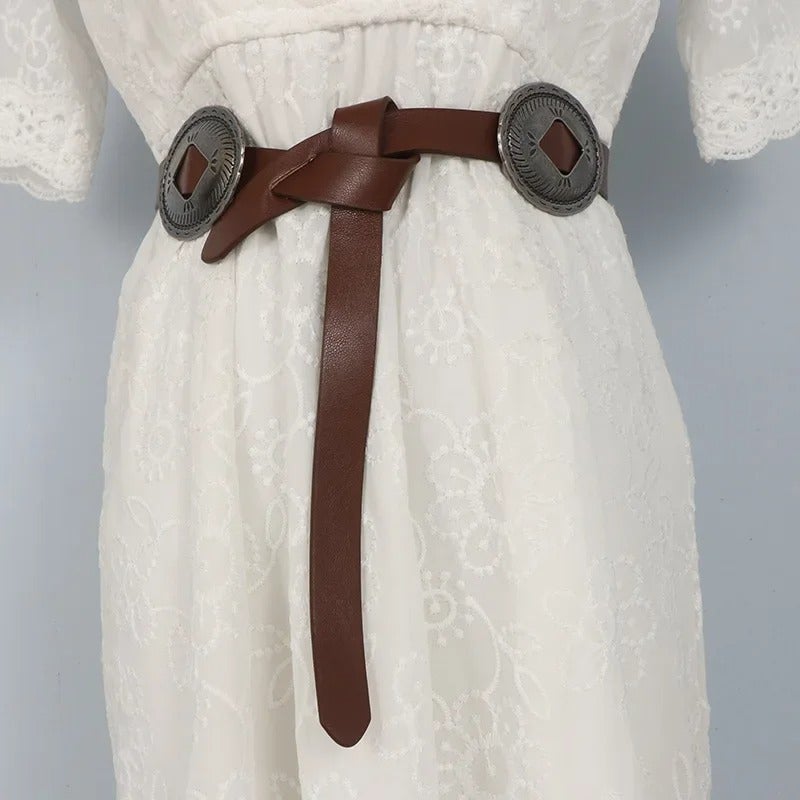 حزام جلد بني حريمي على الاستايل الغربي شكل عقدة - Image 5