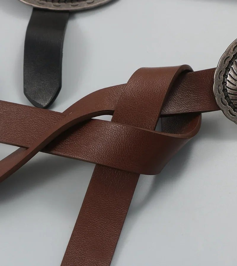حزام جلد بني حريمي على الاستايل الغربي شكل عقدة - Image 4