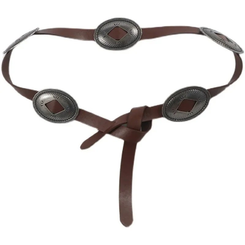 حزام جلد بني حريمي على الاستايل الغربي شكل عقدة - Image 1