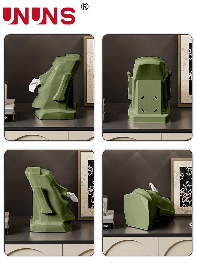UNUNS Tissue Box,Creative Stone Statue Tissue Box Holder,3-in-1 Headphone Stand Glasses Rack Holder,Tissue Box Cover for Office Living Room Dining Table Bedroom Book Shelf TV Cabinet Desktop,Green - Image 5