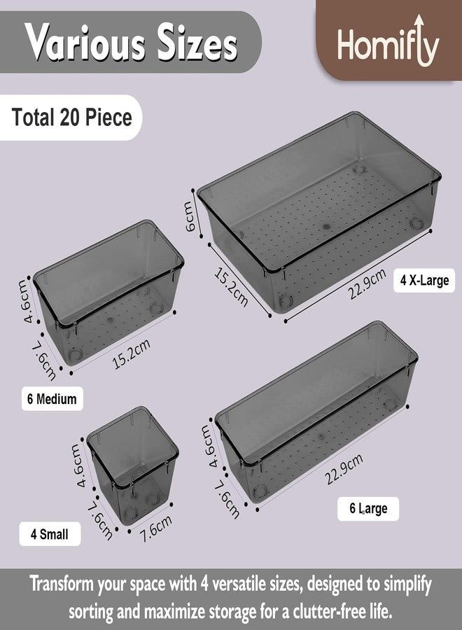 HOMIFLY 20 Piece Unbreakable Drawers Organisers/Multipurpose Drawer Organizer Tray/Storage Box for Dressing Table/Makeup Organiser Tray/Storage Bins For Bathroom (Black) - Image 2