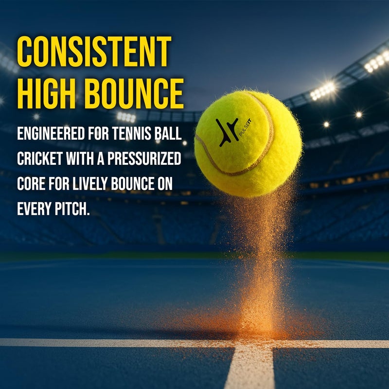 PulseITSpinX Soft Tennis Cricket Ball -Set of 3 | Tennis Ball for Cricket Practice, Durable, High Bounce, Multi-Surface Compatibility | Ideal for Outdoor Tournament, Lawn Tennis & Gully Cricket Match - Image 3