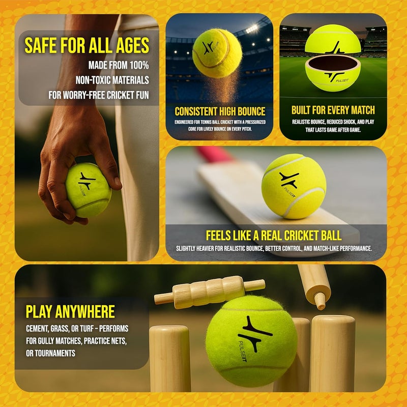PulseITSpinX Soft Tennis Cricket Ball -Set of 3 | Tennis Ball for Cricket Practice, Durable, High Bounce, Multi-Surface Compatibility | Ideal for Outdoor Tournament, Lawn Tennis & Gully Cricket Match - Image 2