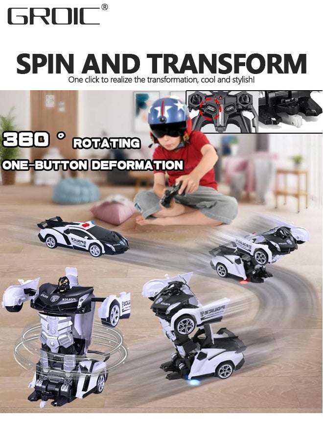 GROIC - Transform Remote Control Car, Transform Robot RC Car Toys with 2.4Ghz One-Button Transforming 360 Degree Rotation Drifting Police Car,Deformation Car 1:18 Scale - Image 1