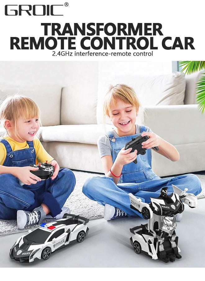 GROIC - Transform Remote Control Car, Transform Robot RC Car Toys with 2.4Ghz One-Button Transforming 360 Degree Rotation Drifting Police Car,Deformation Car 1:18 Scale - Image 1