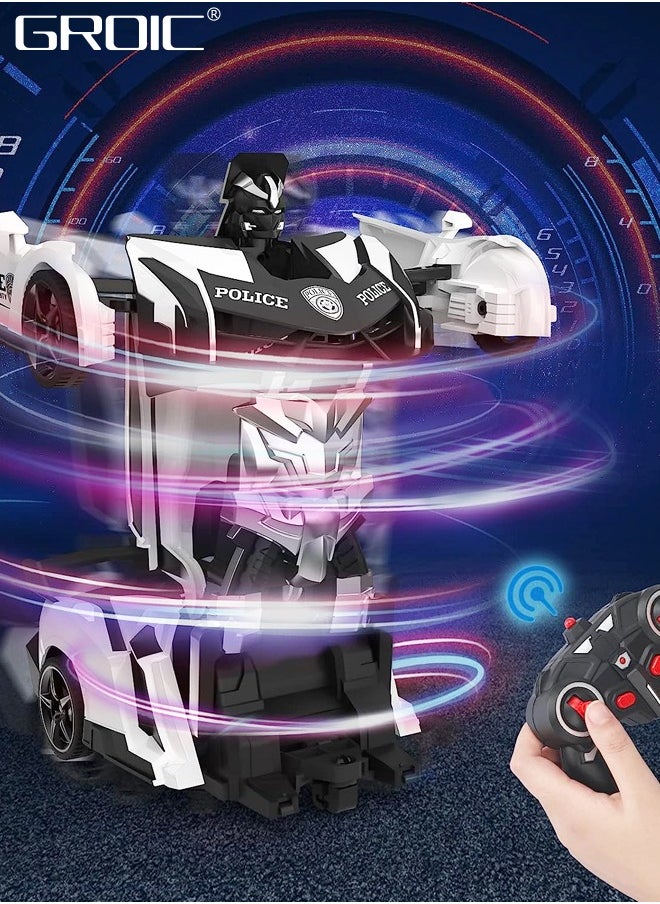 GROIC - Transform Remote Control Car, Transform Robot RC Car Toys with 2.4Ghz One-Button Transforming 360 Degree Rotation Drifting Police Car,Deformation Car 1:18 Scale - Image 1