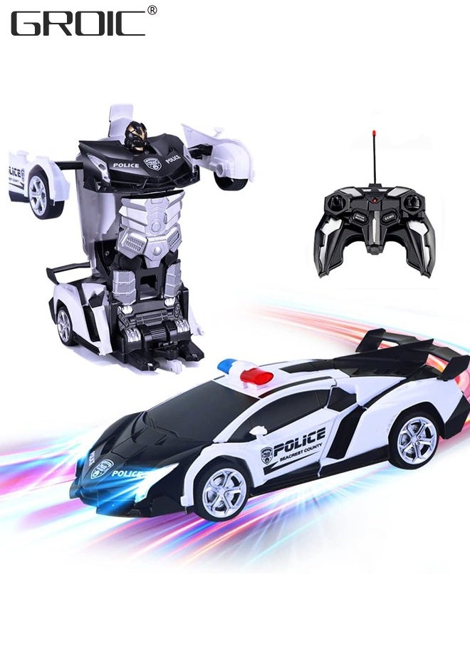 GROIC - Transform Remote Control Car, Transform Robot RC Car Toys with 2.4Ghz One-Button Transforming 360 Degree Rotation Drifting Police Car,Deformation Car 1:18 Scale - Image 1