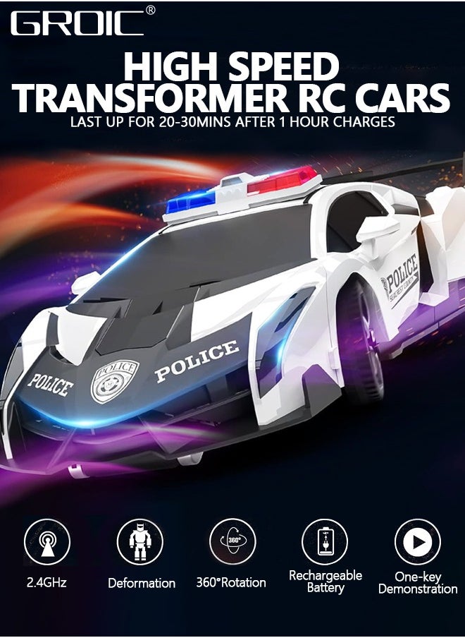 GROIC - Transform Remote Control Car, Transform Robot RC Car Toys with 2.4Ghz One-Button Transforming 360 Degree Rotation Drifting Police Car,Deformation Car 1:18 Scale - Image 1