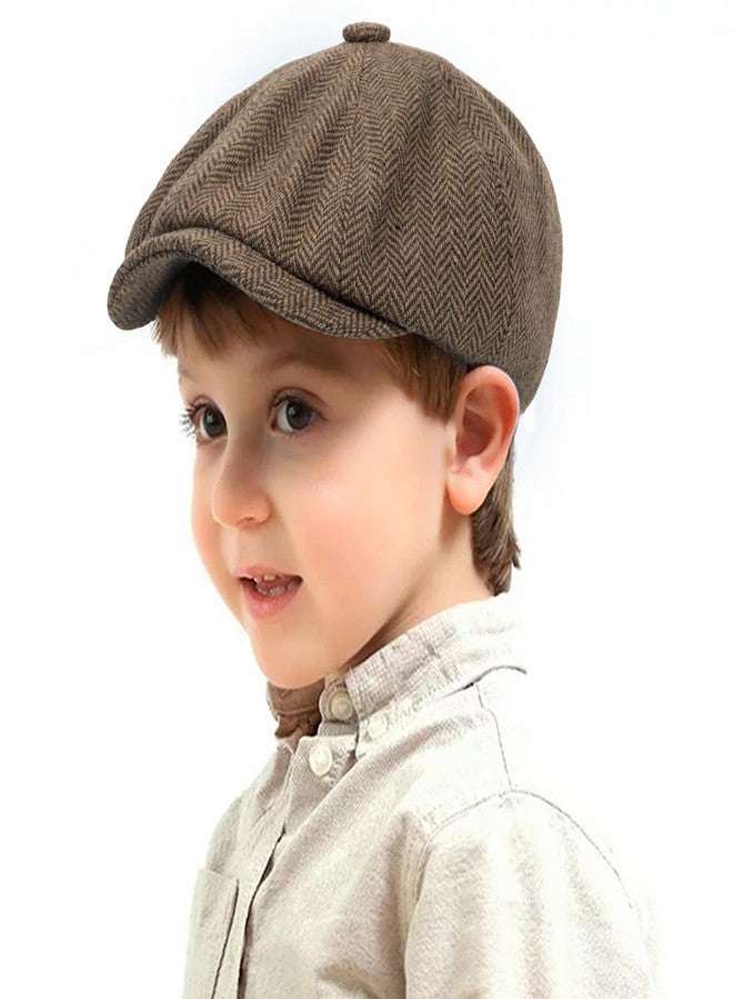 XuoAz Kids Boys Wool Newsboy Cap - Vintage Tweed Flat Beret Cabbie Hat for Toddler Boys Girls Pageboy(for 4 to 9 Years) - Image 1