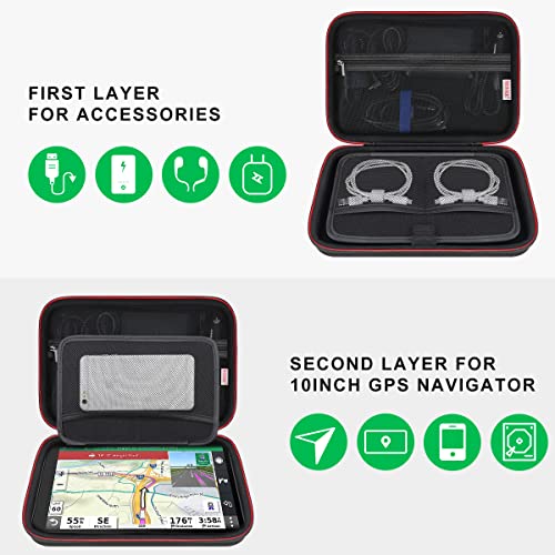BOVKE Hard Carrying GPS Case for 10-inch Garmin Dezl OTR1000 / OTR1010 / RV 1090 GPS Navigator System, Mesh Pocket for Car Charger, USB Cables, Black - Image 3