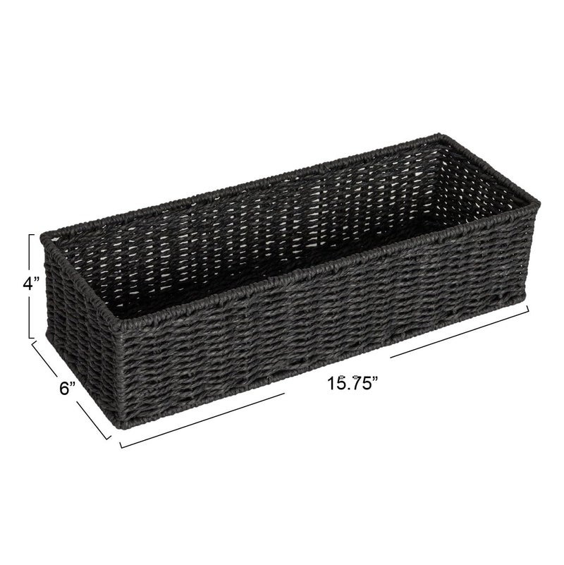 Household Essentials Handwoven Paper Rope Rectangular Storage Basket, Black - Image 2