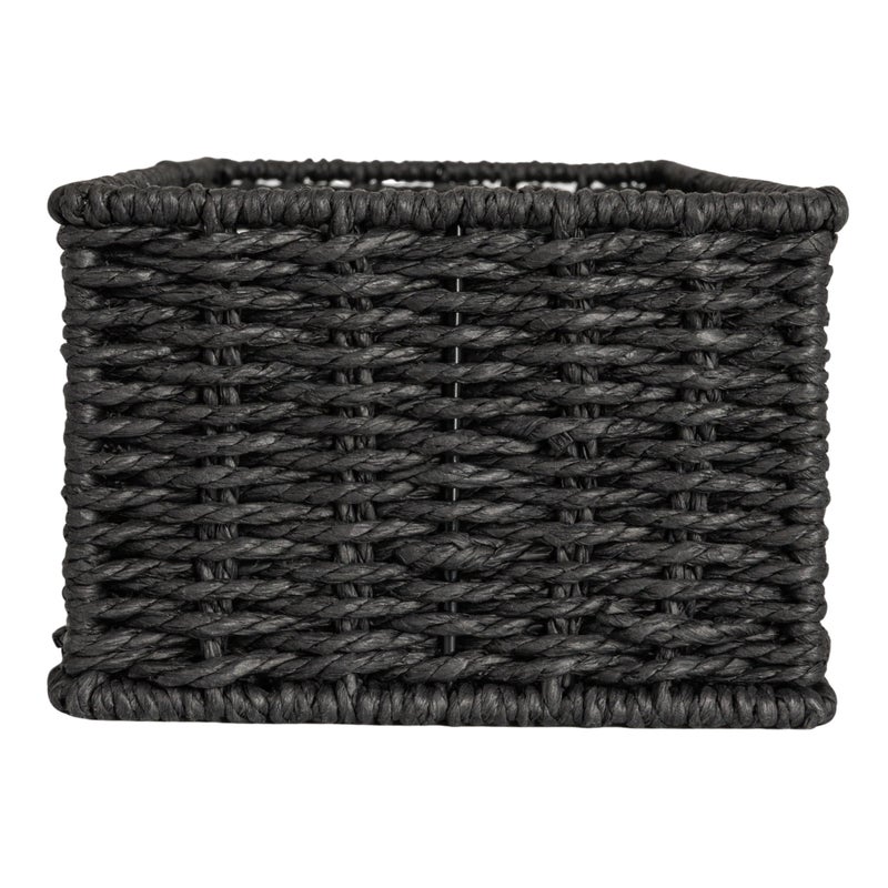 Household Essentials Handwoven Paper Rope Rectangular Storage Basket, Black - Image 4