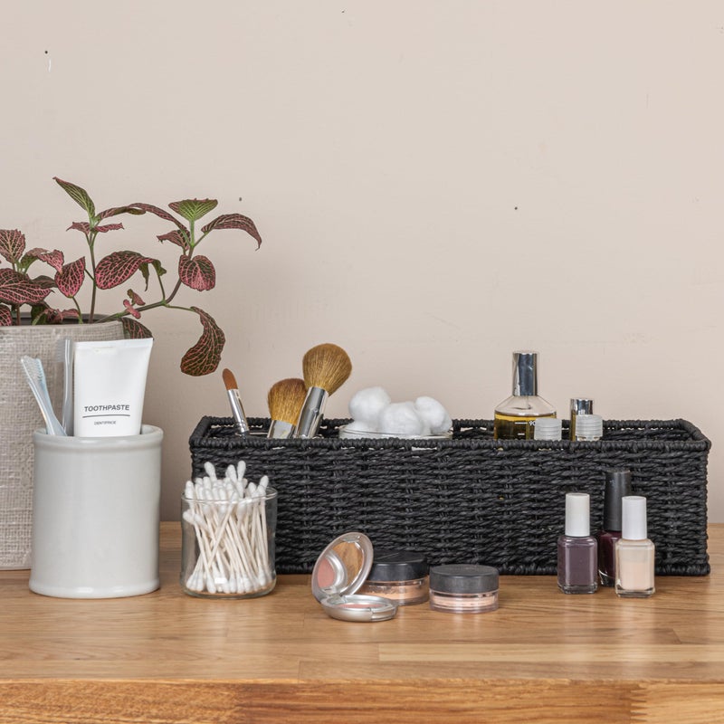 Household Essentials Handwoven Paper Rope Rectangular Storage Basket, Black - Image 3