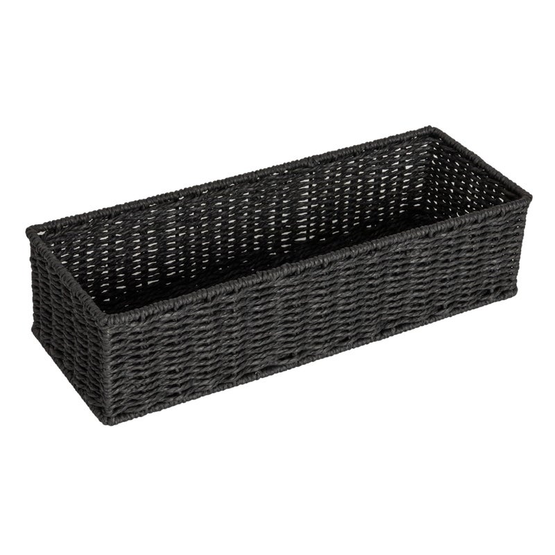 Household Essentials Handwoven Paper Rope Rectangular Storage Basket, Black - Image 1