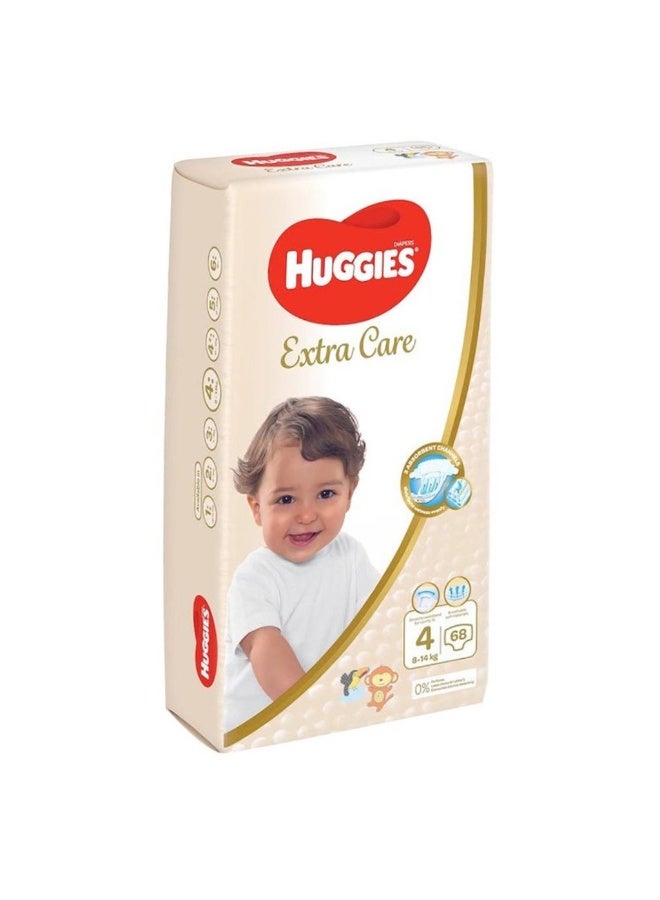 HUGGIES Extra Care Baby Diapers, Size 4, For 8-14kg Baby, Pack of 68’s