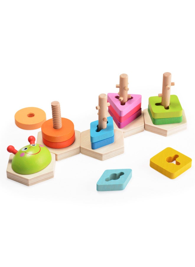 KIDUS Wooden Shape Column Caterpillar Color Wooden Children's Layered Enlightenment Educational Toys-Color:KT-6011  - Image 3