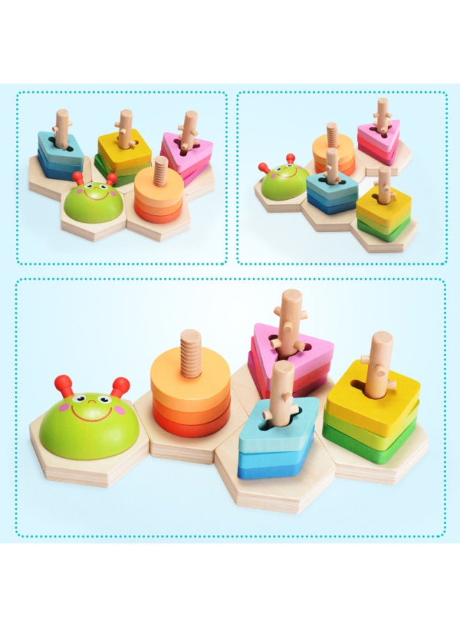 KIDUS Wooden Shape Column Caterpillar Color Wooden Children's Layered Enlightenment Educational Toys-Color:KT-6011  - Image 4