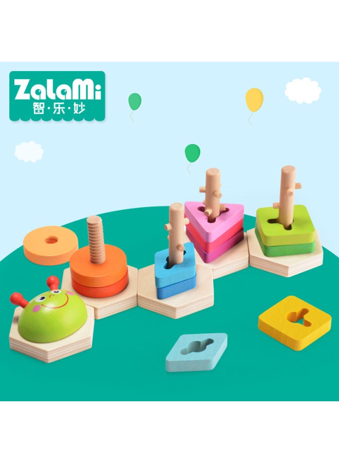 KIDUS Wooden Shape Column Caterpillar Color Wooden Children's Layered Enlightenment Educational Toys-Color:KT-6011  - Image 2