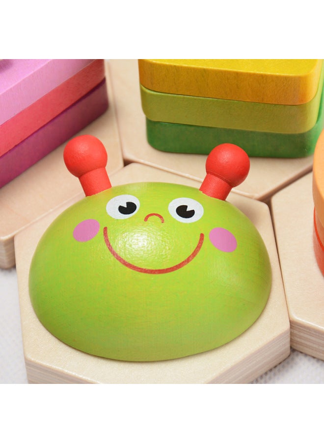 KIDUS Wooden Shape Column Caterpillar Color Wooden Children's Layered Enlightenment Educational Toys-Color:KT-6011  - Image 5