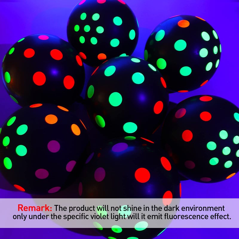 Skylety 50 Pcs 12 Inch Neon Glow Balloons Glow in the Dark Party Supplies UV Polka Dot Blacklight Fluorescent Balloons for Birthday Wedding Neon Party Decorations Supplies - Image 4